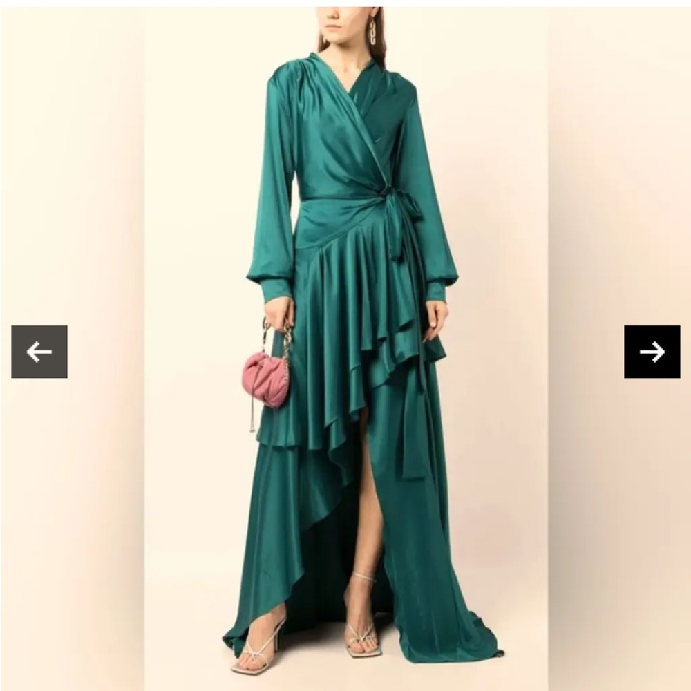 Pat Bo satin high low long sleeve gown size 2
